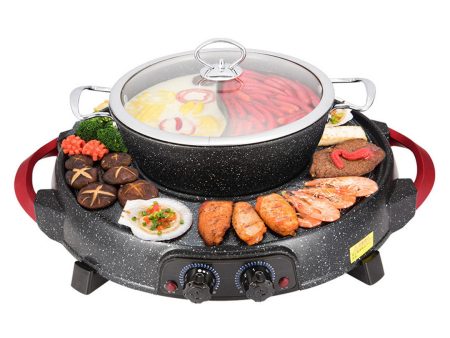 SOGA 2 in 1 Electric Stone Coated Grill Plate Steamboat Two Division Hotpot Hot on Sale