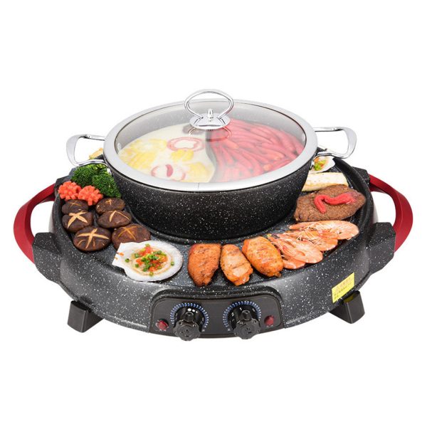 SOGA 2 in 1 Electric Stone Coated Grill Plate Steamboat Two Division Hotpot Hot on Sale