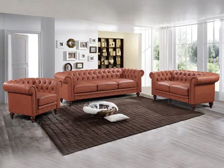 1 Seater 2 Seater 3 Seater Brown Sofa Lounge Set Button Tufted in Faux Leather Fashion