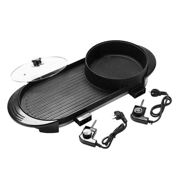 SOGA 2 in 1 Electric Non-Stick BBQ Teppanyaki Grill Plate Steamboat Hotpot 2-8 Person Supply