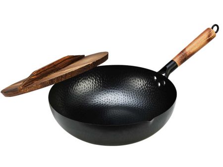 SOGA Commercial Iron Wok with Wooden Handle and Lid 32cm Non-Stick Fry Pan FryPan Cheap