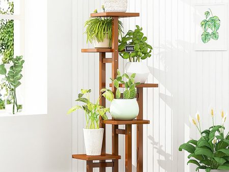 5 Tiers Vertical Bamboo Plant Stand Staged Flower Shelf Rack Outdoor Garden Cheap