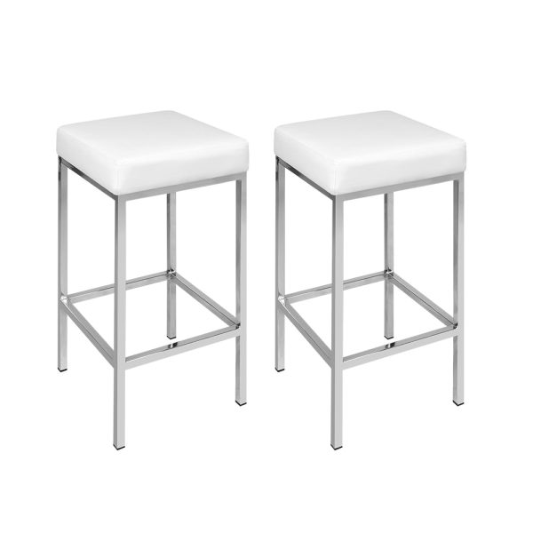 Artiss 2x Bar Stools Leather Padded Metal White Fashion