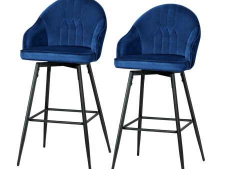 Artiss 2x Bar Stools Velvet Swivel Metal Legs Blue Online now