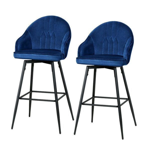 Artiss 2x Bar Stools Velvet Swivel Metal Legs Blue Online now