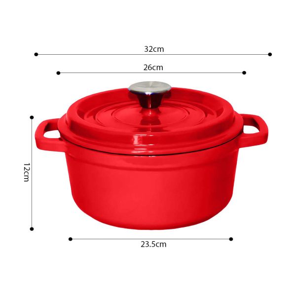 SOGA Cast Iron Enamel Porcelain Stewpot Casserole Stew Cooking Pot With Lid 5L Red 26cm Cheap