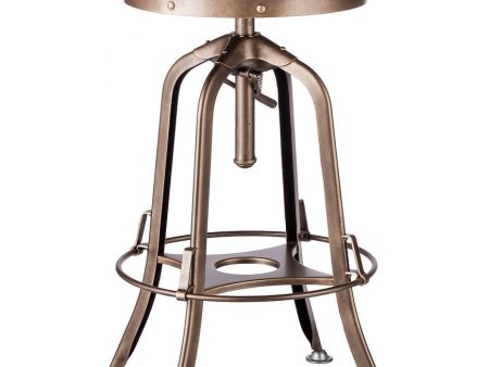 Industrial Wooden Height Adjustable Swivel Bar Stool - French Brass Online now