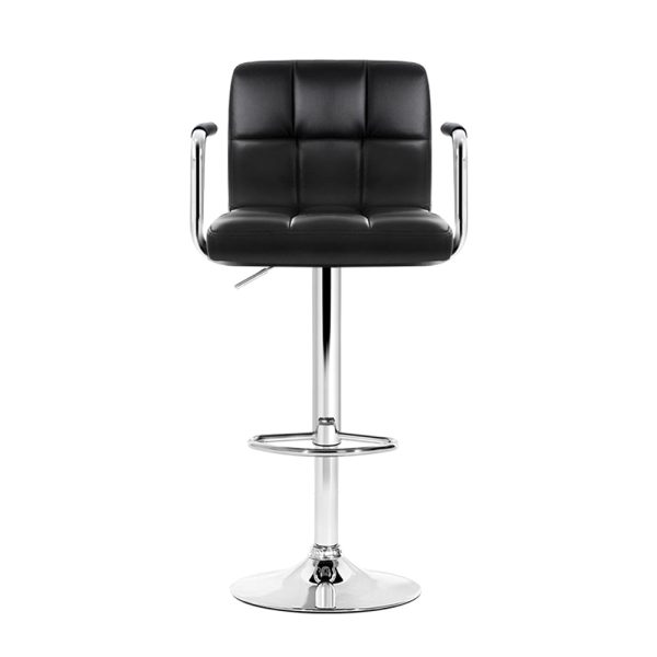 Artiss 4x Bar Stools Leather Gas Lift w Armrest Black on Sale