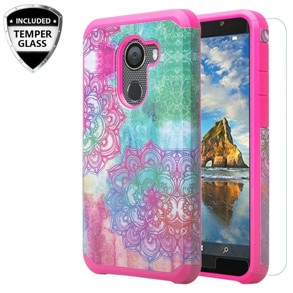 Tmobile REVVL, Alcatel A30 Plus, A30 Fierce, Alcatel Walters Case, [Include Temper Glass Screen Protector] Slim Hybrid Dual Layer [Shockproof] Cover - Teal Flower Fashion