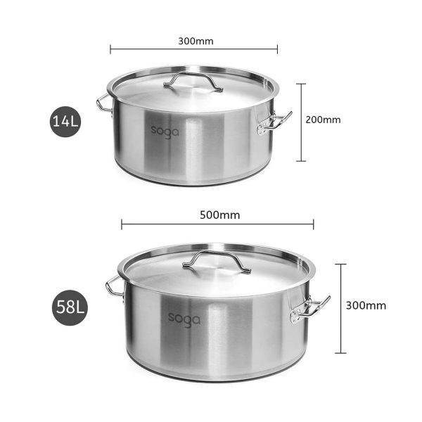 SOGA Stock Pot 14L 58L Top Grade Thick Stainless Steel Stockpot 18 10 For Sale