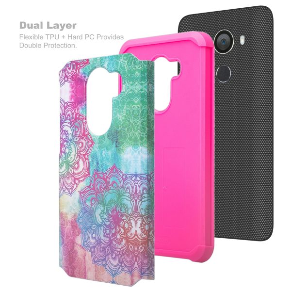 Tmobile REVVL, Alcatel A30 Plus, A30 Fierce, Alcatel Walters Case, [Include Temper Glass Screen Protector] Slim Hybrid Dual Layer [Shockproof] Cover - Teal Flower Fashion