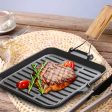 SOGA 28cm Ribbed Cast Iron Square Steak Frying Grill Skillet Pan with Folding Wooden Handle Online