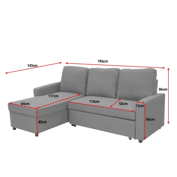 Sarantino3-seater Corner Sofa Bed With Storage Lounge Chaise Couch - Light Grey Sale