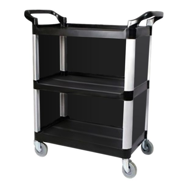 SOGA 3 Tier Covered Food Trolley Food Waste Cart Storage Mechanic Kitchen Black For Sale