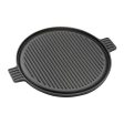 SOGA 43cm Round Ribbed Cast Iron Frying Pan Skillet Steak Sizzle Platter with Handle on Sale