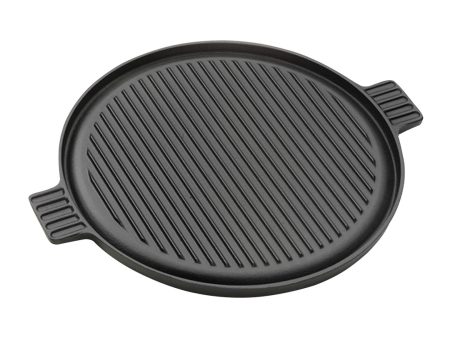 SOGA 43cm Round Ribbed Cast Iron Frying Pan Skillet Steak Sizzle Platter with Handle on Sale