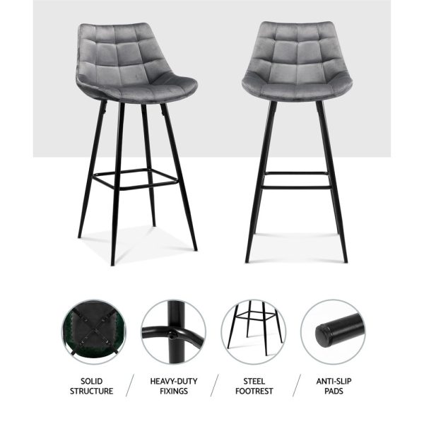 Artiss 2x Bar Stools Velvet Chairs Grey For Cheap