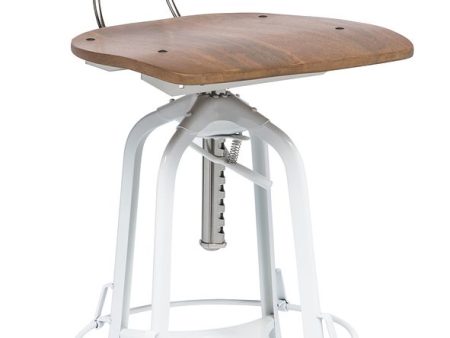 Hamptons Style White Bar Stool Chair Height Adjustable and Swivel with Natural Wood Top For Discount