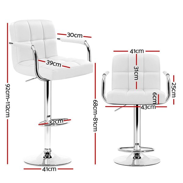 Artiss 4x Bar Stools Leather Gas Lift w Armrest White Online