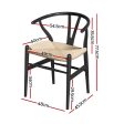 1 Set of 2 Artiss Dining Chairs Wooden Rattan Wishbone Black Supply