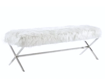 Interior Ave - Oxley Fur Bench - White & Silver Online