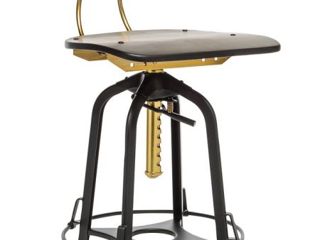 Industrial Wooden Height Adjustable Swivel Bar Stool Chair with Back - Gold Black For Cheap