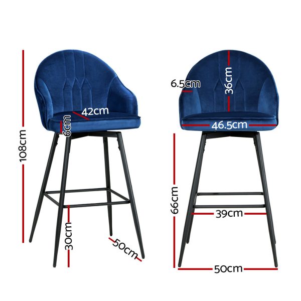 Artiss 2x Bar Stools Velvet Swivel Metal Legs Blue Online now