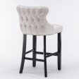 2x Velvet Upholstered Button Tufted Bar Stools with Wood Legs and Studs-Beige Online now