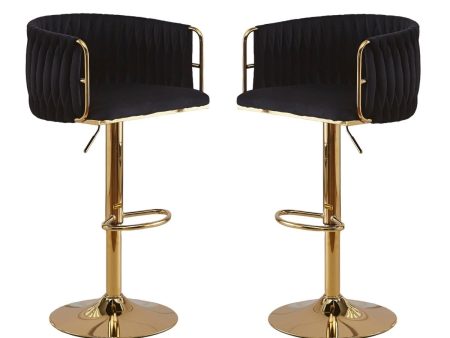 2x Height Adjustable Black Swivel Bar Stool Velvet Golden Round Base Barstools Chairs For Sale