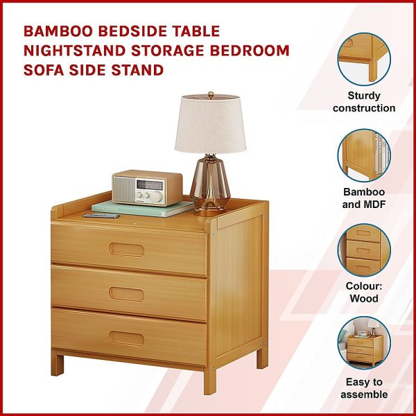 Bamboo Bedside Table Nightstand Storage Bedroom Sofa Side Stand Online Hot Sale