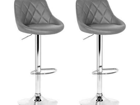 Artiss 2x Bar Stools Leather Padded Gas Lift Grey Online now