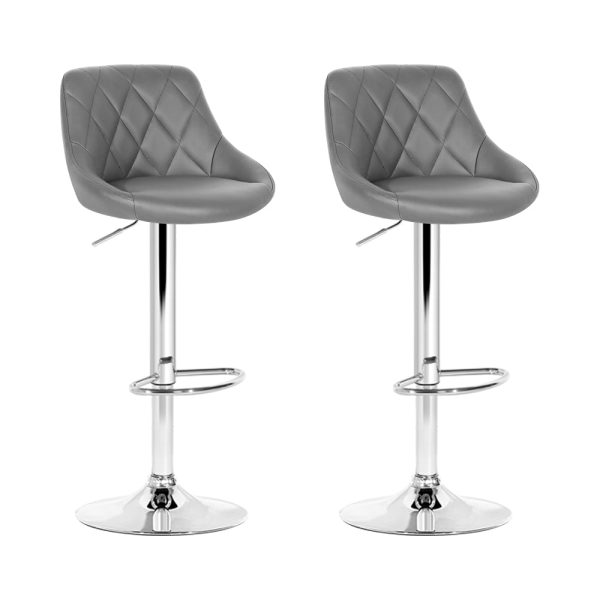 Artiss 2x Bar Stools Leather Padded Gas Lift Grey Online now