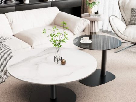 Interior Ave - Halo Two Piece Coffee Table Set - White Stone & Tempered Glass Fashion