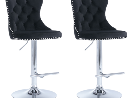 2x Height Adjustable Swivel Bar Stool Velvet Studs Barstool with Footrest and Chromed Base- Black Online Hot Sale