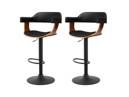 Artiss 2x Bar Stools Gas Lift Leather w Armrest All Black For Discount