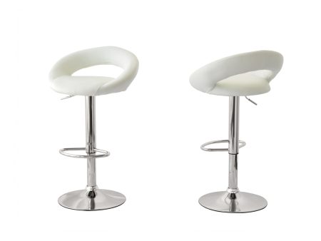 2 Curve Leather Barstools (White) w  Adjustable Height, 78-99cm For Discount