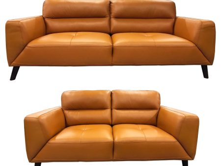 Downy  Genuine Leather Sofa Set 3 + 2 Seater Upholstered Lounge Couch Tangerine For Discount