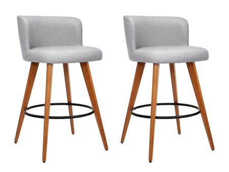 Artiss 2x Bar Stools Linen Padded Wooden Grey Discount