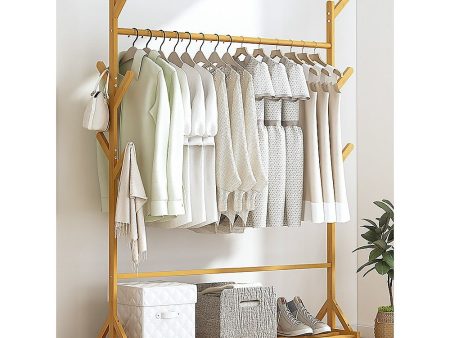 Portable Clothes Rack Coat Garment Stand Bamboo Rail Hanger Airer Closet Online