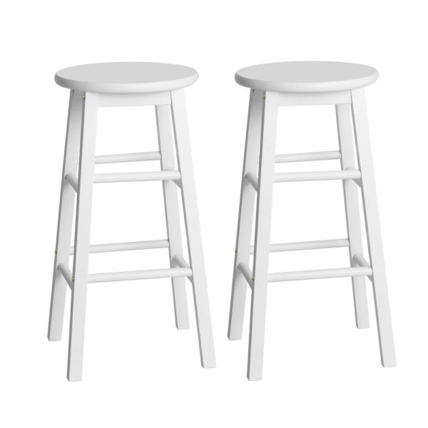 Artiss 2x Bar Stools Round Chairs Wooden White For Cheap