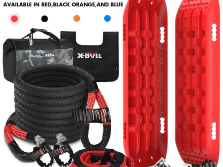 X-BULL 4X4 Recovery Kit Kinetic Recovery Rope Snatch Strap With 2PCS Recovery Tracks 4WD Gen2.0 Red Online