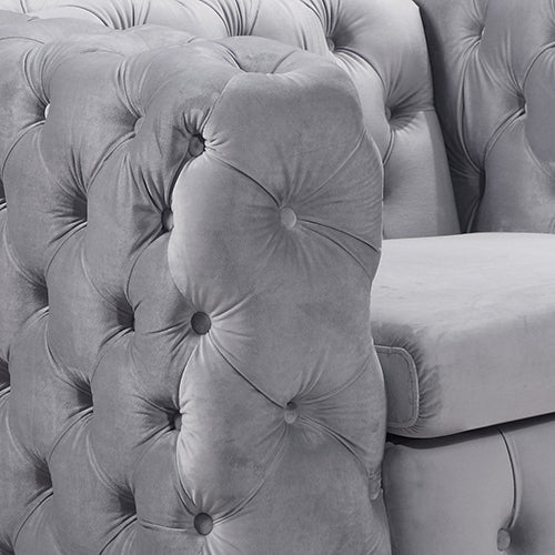 3 Seater Sofa Classic Button Tufted Lounge in Grey Velvet Fabric with Metal Legs Hot on Sale