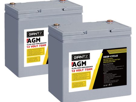 Giantz AGM Deep Cycle Battery 12V 75Ah x2 Box Portable Solar Caravan Camping For Discount