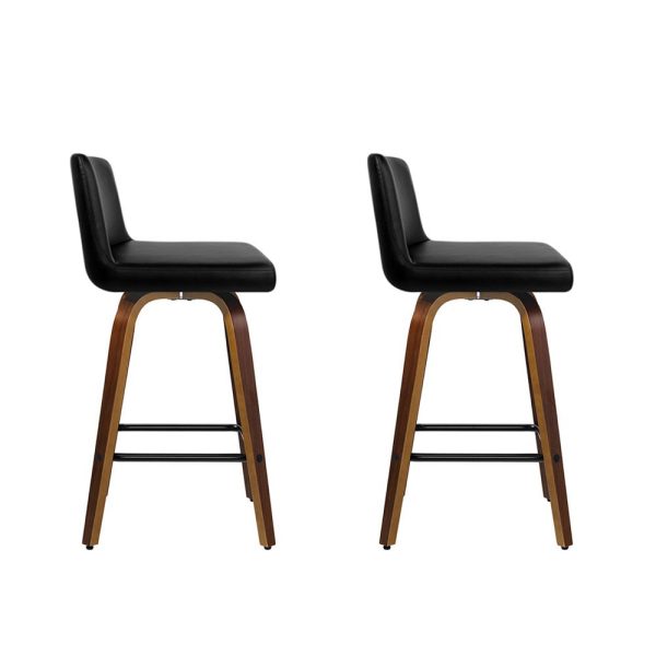 Artiss 2x Bar Stools Swivel Leather Padded Wooden Fashion