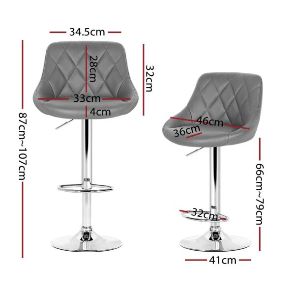 Artiss 4x Bar Stools Leather Padded Gas Lift Grey For Discount