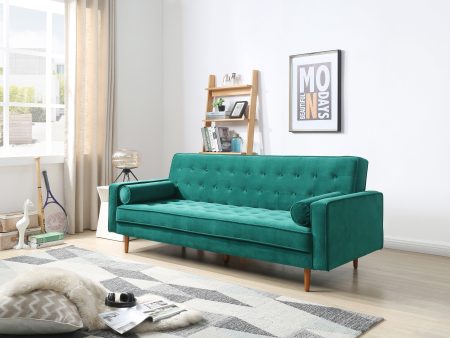 Sofa Bed 3 Seater Button Tufted Lounge Set for Living Room Couch in Velvet Green Colour Discount