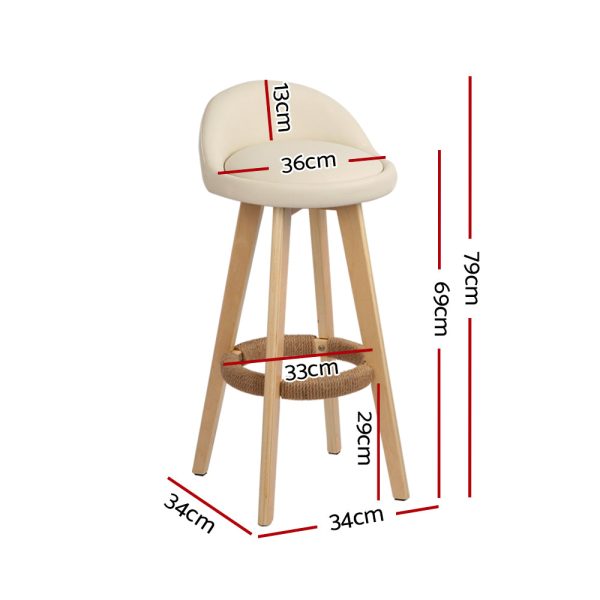 Artiss 2x Bar Stools Padded Leather Wooden Beige Sale