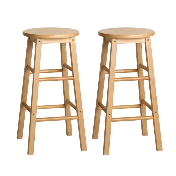 Artiss 2x Bar Stools Round Chairs Wooden Nature Supply