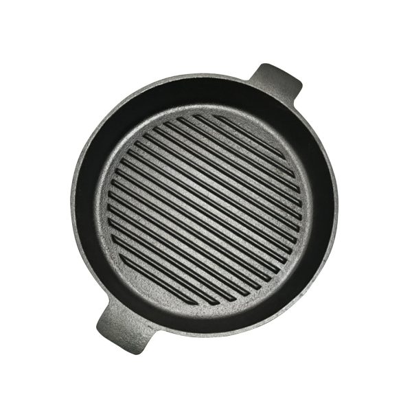 SOGA 25cm Round Ribbed Cast Iron Frying Pan Skillet Steak Sizzle Platter with Handle Fashion