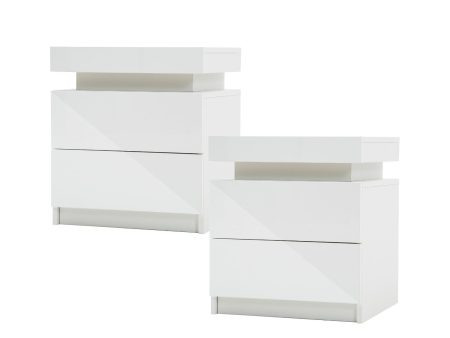 2X Bedside Table 2 Drawers RGB LED Bedroom Cabinet Nightstand Gloss AURORA WHITE Online